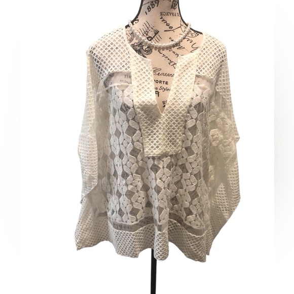Anthropologie Womens One Size Ivory Lace Kimono Poncho Top - Picture 1 of 4